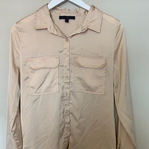 Gold silk button down blouse in M